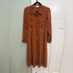 Lucky Brand Terracotta Patterned Long Sleeve Dress